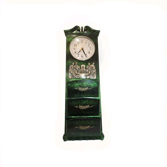 Vintage KIRCH Battery Wall Clock Mail Key Sorter Jesus At Last Supper 24" Green - Picture 1 of 11